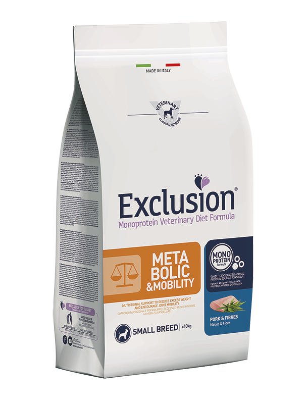 EXCLUSION METABOLIC & MOBILITY SMALL BREED MAIALE E FIBBRE 2 KG