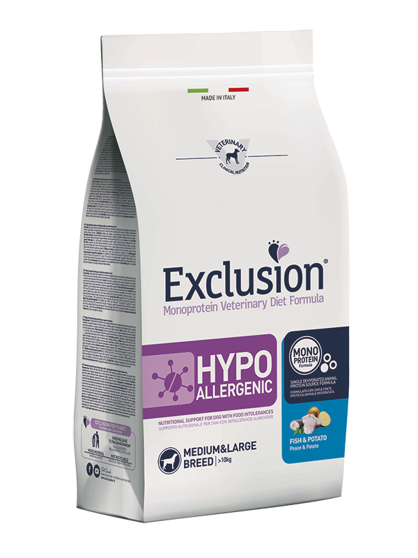 EXCLUSION HYPOALLERGENIC MEDIUM E LARGE BREED PESCE E PATATE