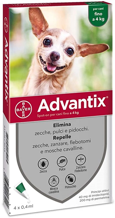 ADVANTIX SPOT ON 4 PIPETTE PER CANI FINO A 4 KG