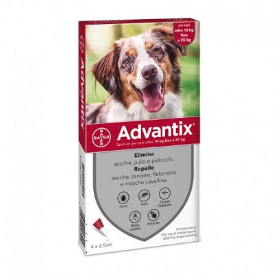 ADVANTIX SPOT ON 4 PIPETTE PER CANI DA 10 A 25 KG