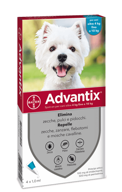 ADVANTIX SPOT ON 4 PIPETTE PER CANI DA 4 A 10 KG