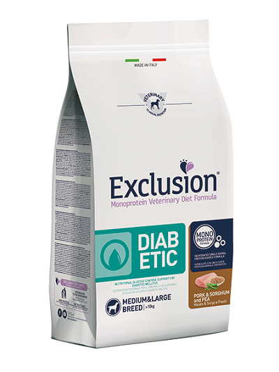 EXCLUSION MEDIUM BREED ADULT DIABETIC MAIALE, SORGO E PISELLI